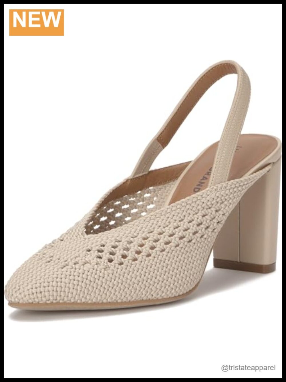 Woven Slingback Block Heel Pointed Toe Pull-On Pump